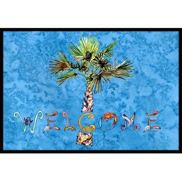 Carolines Treasures 8708MAT Welcome Palm Tree On Blue Indoor & Outdoor Mat; 18 x 27 in. 8708MAT - main